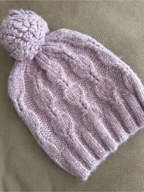 Soft Cable Knit Pom Beanie - Pink/Lilac